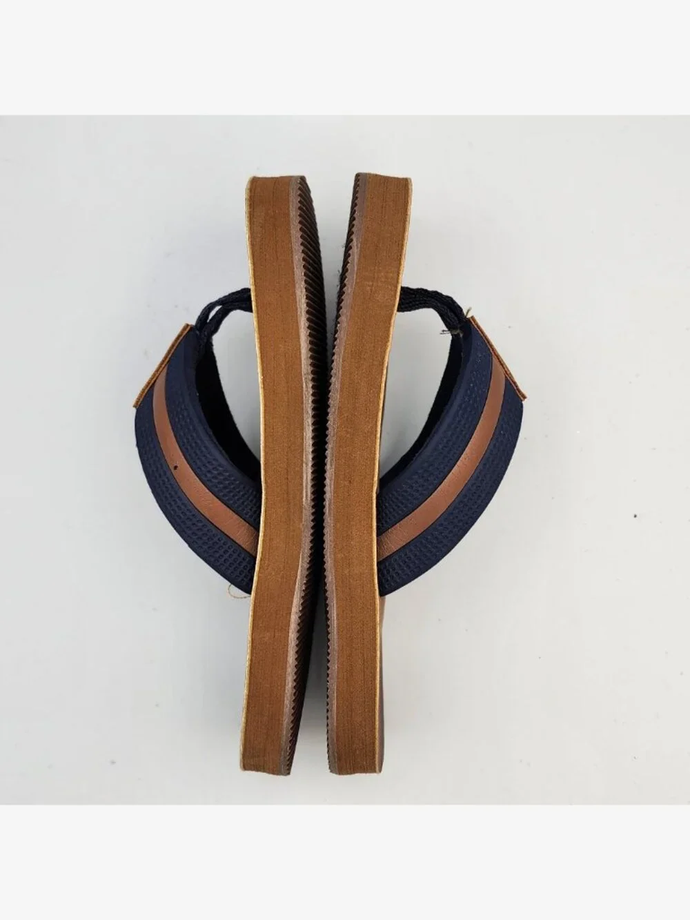 Brown/Navy Stripe Flip Flops | Kid's 10-11